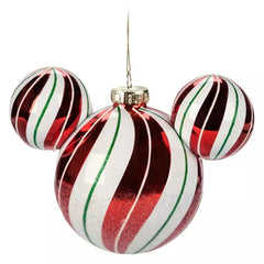 Disney Mickey Mouse Icon Glass Christmas Ornament - Peppermint Swirl