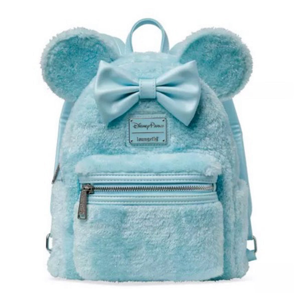 Disney Loungefly Fuzzy Blue Minnie Mouse Backpack Sparkle