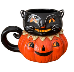 Vintage Style Black Cat on Jack-O’-Lantern Ceramic Halloween Mug | Johanna Parker Design by Transpac