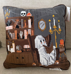 Rachel Ashwell Farmhouse Halloween Needlepoint Ghost Decorative Throw Pillow New