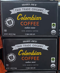2 Packs Trader Joe's Organic Colombian Coffee Fair Trade 12 Cups 5.08 oz Each