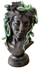Medusa Bust Statue | Black & Emerald Green Greek Mythology Sculpture | Gothic Halloween Decor