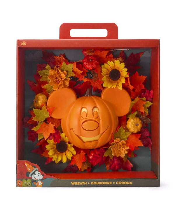 Disney 2025 Mickey Mouse Fall Jack O Lantern Pumpkin Wreath LIGHTS-UP 16" Door