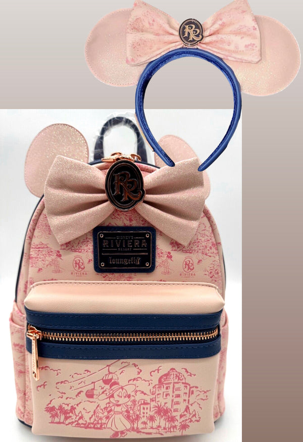 Disney Parks Riviera Resort Minnie Mouse Loungefly Ears & Backpack Set