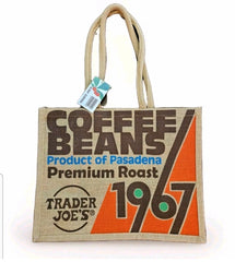 TRADER JOE'S COFFEE BEANS Pasadena Burlap Jute Tote Reusable Shopping Bag