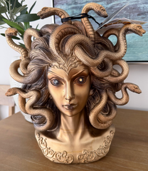 LED Light-Up Medusa Bust Statue | Bronze Greek Mythology Halloween Decor | Illuminated Eyes