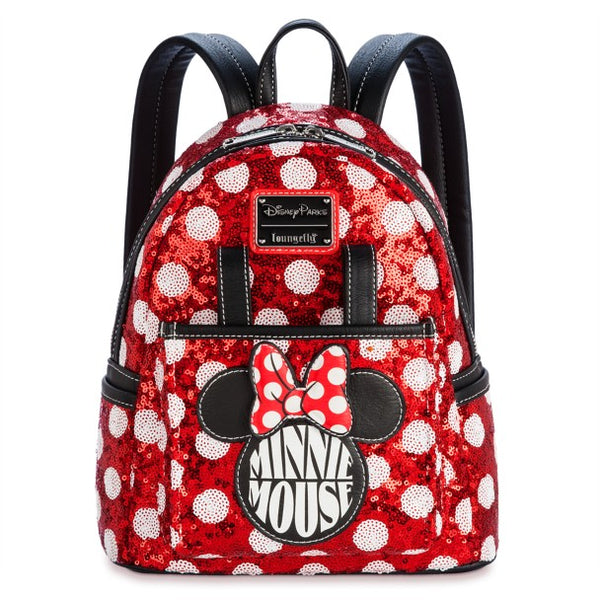 Disney Parks Minnie Mouse Sequin Polka Dot Loungefly Mini Backpack Red
