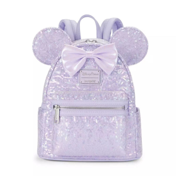 Disney Parks Loungefly Mini Backpack - Opalescent Lavender Sequin Minnie Mouse – Image 1 | HappilyShoppe