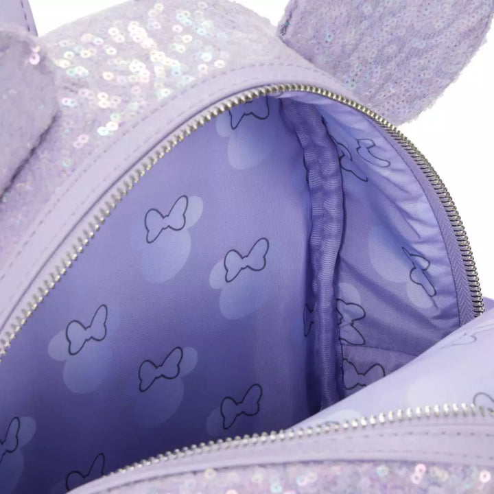 Disney Parks Loungefly Mini Backpack - Opalescent Lavender Sequin Minnie Mouse – Image 3 | HappilyShoppe
