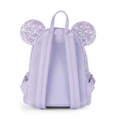 Disney Parks Loungefly Mini Backpack - Opalescent Lavender Sequin Minnie Mouse – Image 2 | HappilyShoppe