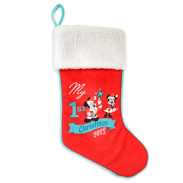 Disney Santa Mickey Mouse and Minnie Mouse ''My 1st Christmas 2023'' Stocking