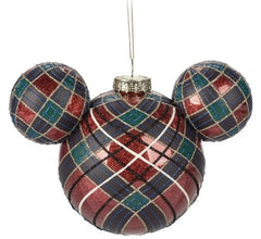 Disney Parks Mickey Mouse Icon Glass Ball Ear Plaid Ornament Christmas