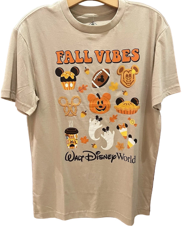 Disney Parks 2025 Fall Vibes Halloween Snacks Mickey Ghost Pumpkin Shirt Adult – Image 1 | HappilyShoppe