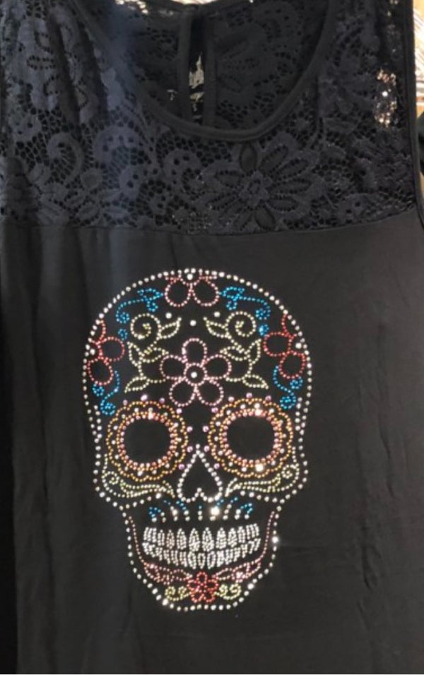 Disney Parks Epcot Mexico Pavallion Women’s Lace Calavera Tank Shirt