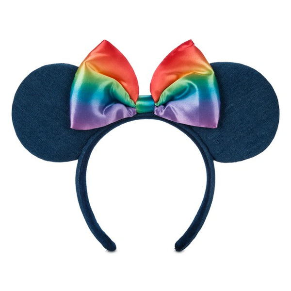 Disney Pride Collection Rainbow Minnie Mouse Ear Denim Headband Bow Adults