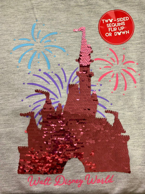 Disney Walt Disney World Shirt for Girls Cinderella Castle Pink Sequin