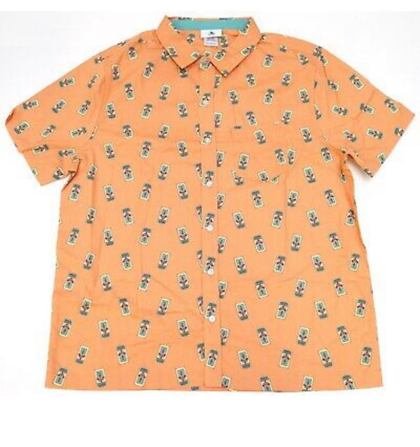 Disney Parks Main Street USA Trash Can Bin Coral Men's Button Down Shirt